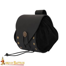 Adventurers Medieval Pouch in Buff and Suede Leather - Black