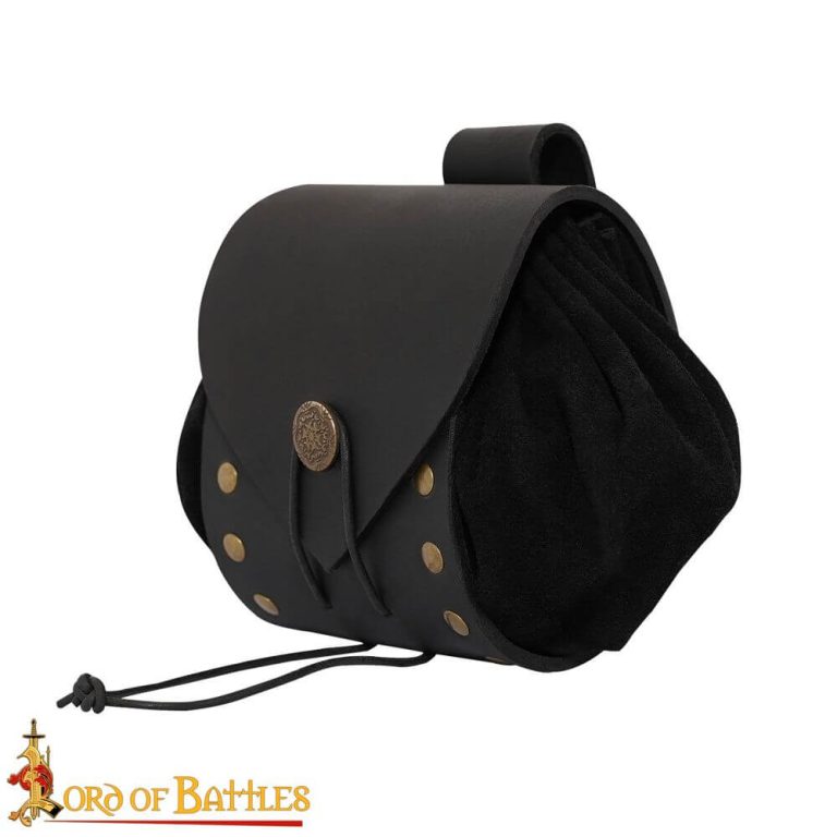 Adventurers Medieval Pouch in Buff and Suede Leather - Black