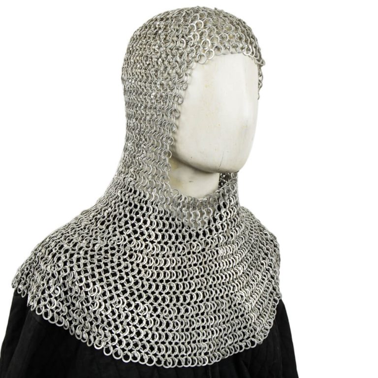Aluminum Chainmail Coif - Dome Riveted Round Rings and Alternating Flat Rings