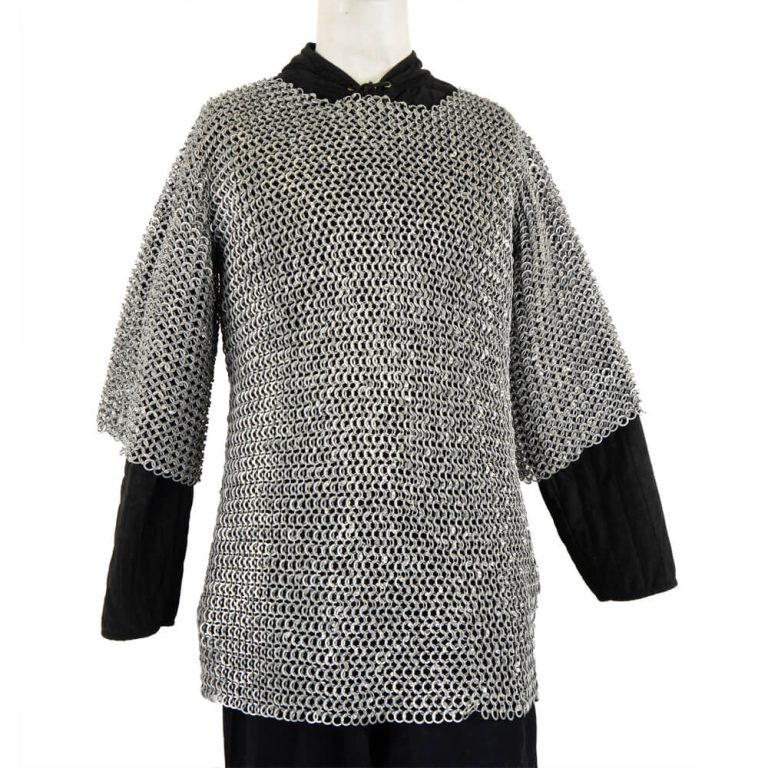 Aluminum Half-Sleeve Haubergeon - Dome Riveted Round Rings and Alternating Flat Rings