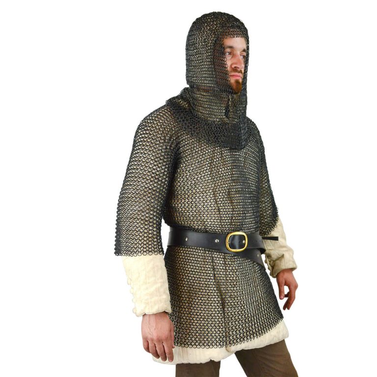 Blackened Chainmail Haubergeon and Coif Set - Butted Round Rings