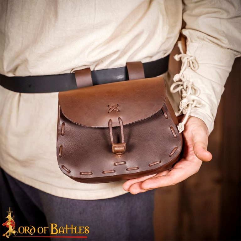 Brown Leather Pouch with Leather String Clasp