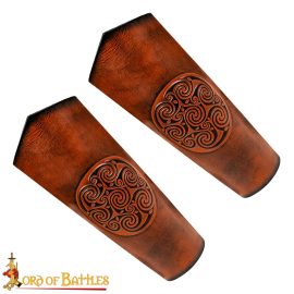 Celtic Spiral Embossed Leather Bracers  Brown