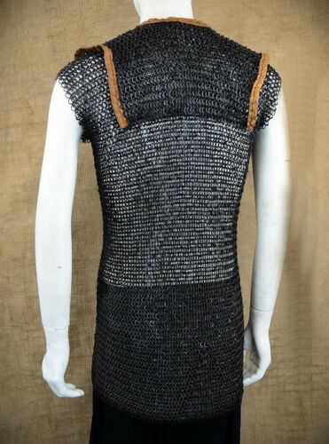 Chainmail Roman Lorica Hamata  Alternating Dome Riveted Construction  Darkened Mild Steel Flat and Round Ring