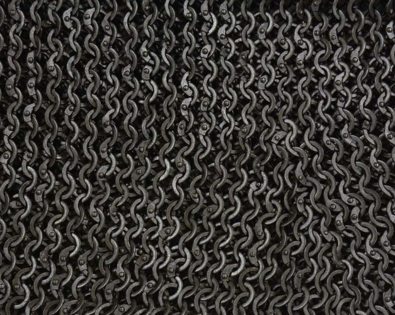 Chainmail Sleeve and Shoulder Panels  Alternating Dome Riveted Construction  Blackened Mild Steel Riveted Round Rings and Solid Flat Rings  Close Out