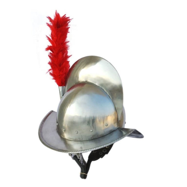 Combed Morion Helm with Red Plume - 16 Gauge Steel