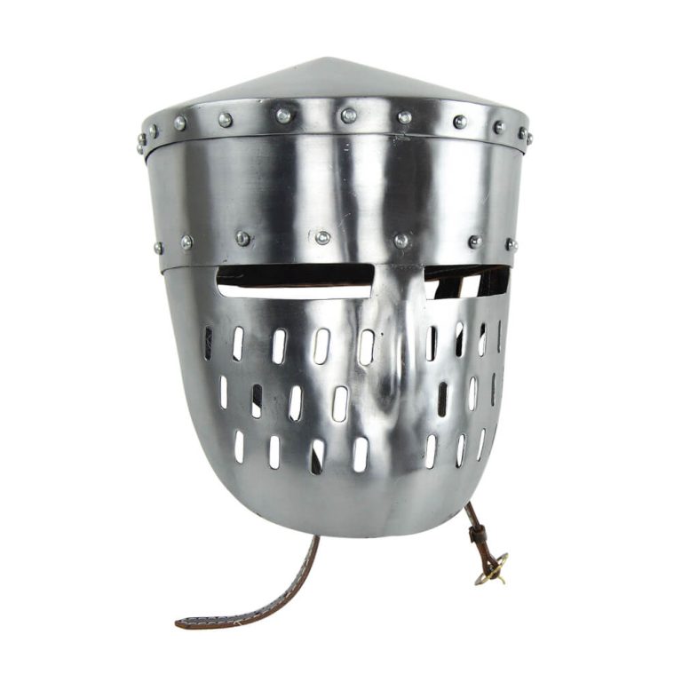 Crusader Peaked Pot Helm with Faceplate - 18 Gauge