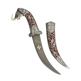 Damascus and Koftgari Inlay Dagger with Elephant Pommel