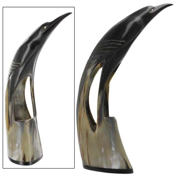 Dark Raven Obsidian Cow Horn Statue Paperweight