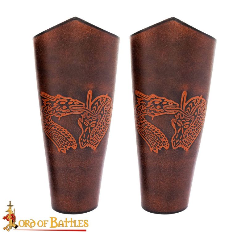 Double Dragons Genuine Leather Bracers Set  Brown