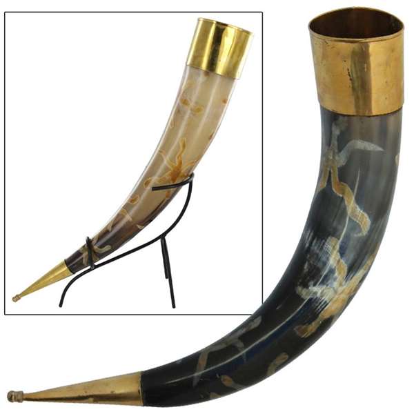 Earth Essence Drinking Cow Horn with Iron Stand