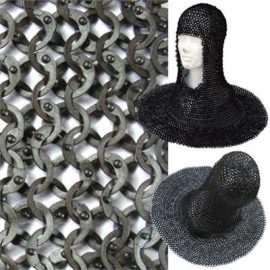 European Flat Ring Riveted Chain Mail Coif
