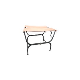 Folding Iron Stool with Leather Seat