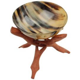 Genuine Horn Bowl w/Wooden Stand