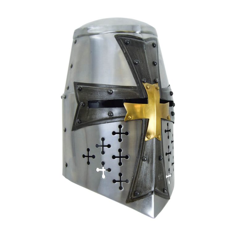 Great Helm with Darkened Steel and Brass Cross