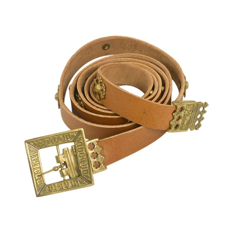 Knightly Medieval Belt with Brass Rosettes - Tan