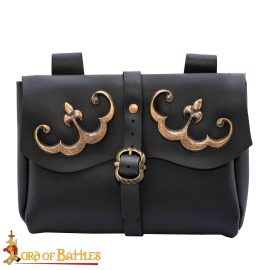 Late Medieval Leather Belt Pouch with Brass Moon Medallions