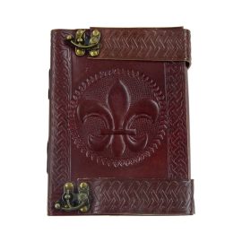 Leather-Bound Fleur-de-Lis Journal with Brass Locks