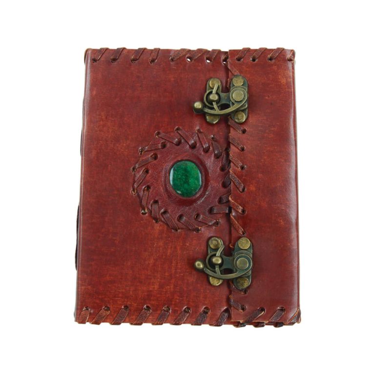 Leather-Bound Medieval Journal with Gemstone and Close Hooks