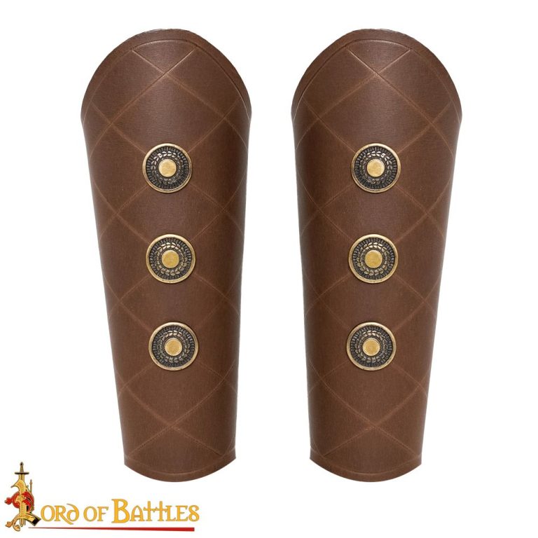 Leather Bracers with Antiqued Brass Medallions Set