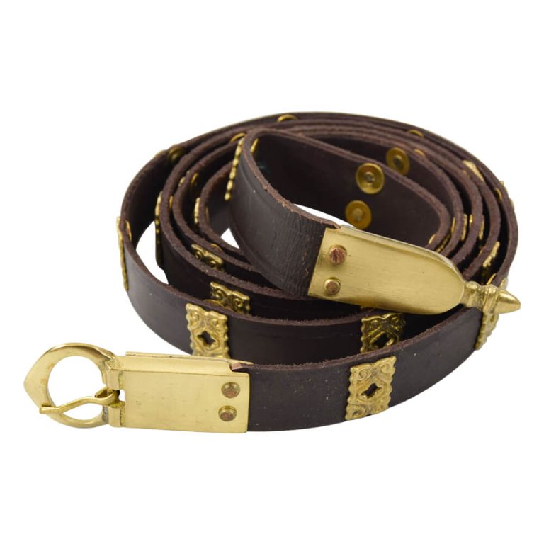 Leather Medieval Belt with Quatrefoil Brass Studs