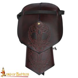 Leather Pauldron with Norse Yggdrasil Mjolnir Design - Brown