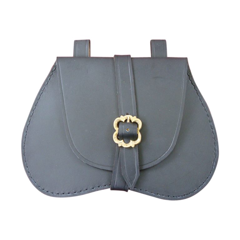 Leather Pouch with Flower Buckle  Black