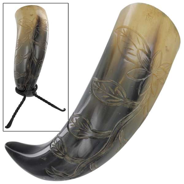 Maiden Blossom Medieval Drinking Horn with Rack