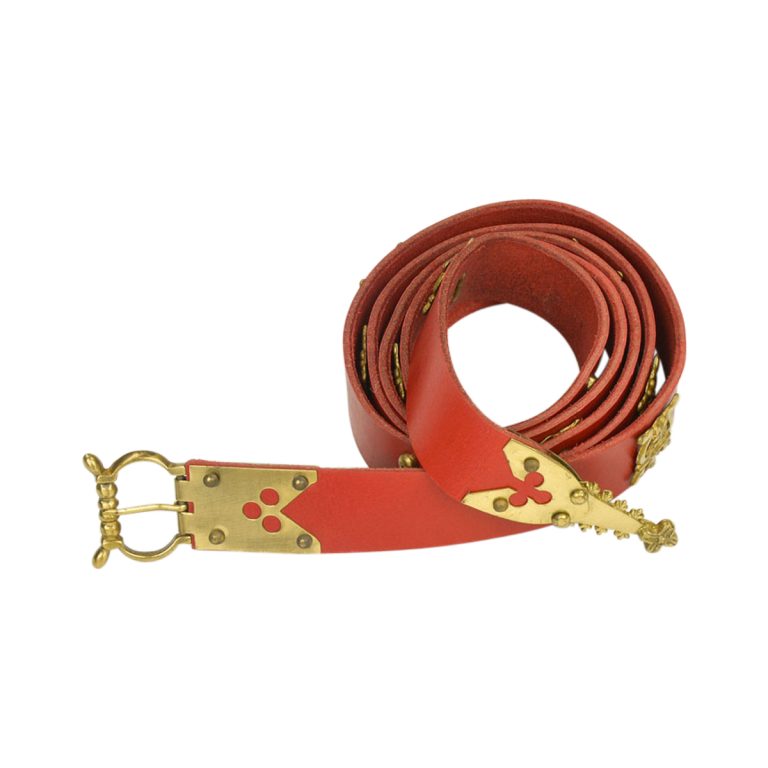 Medieval Belt with Brass Studs  Red