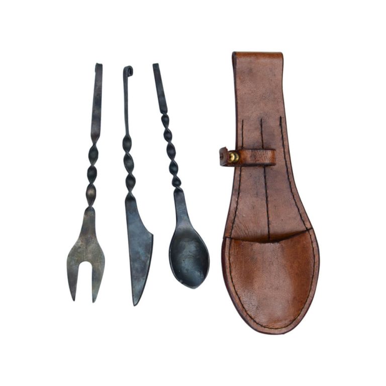 Medieval Cutlery Set with Wearable Leather Pouch