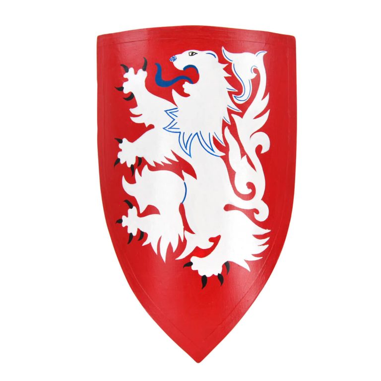 Medieval Heater Shield - White Lion on Red Field