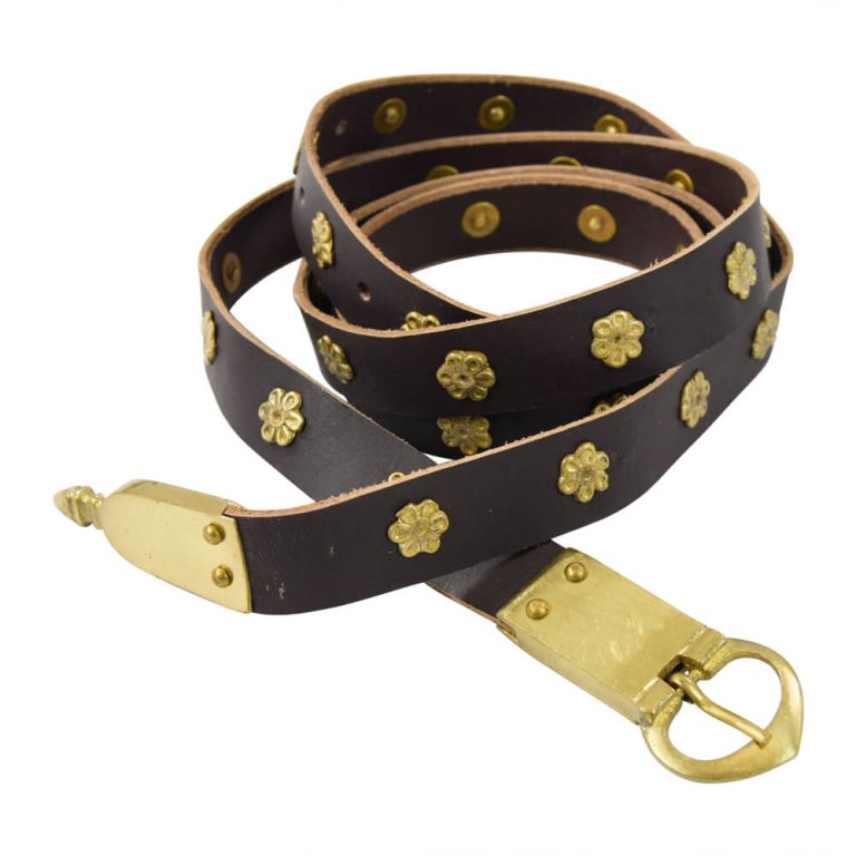 Medieval Leather Belt with Brass Rosettes