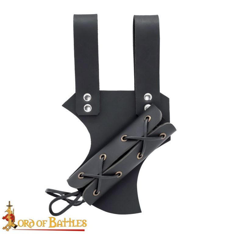 Medieval Leather Sword Frog with Adjustable Holder - Black