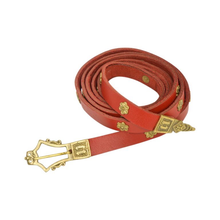 Medieval Thin Belt with Quatrefoil Rosettes  Red