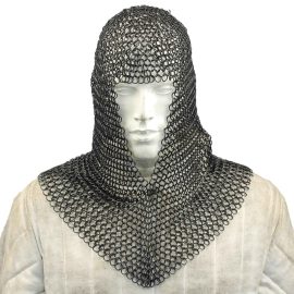 Medieval V Face Blackened Chainmail Coif