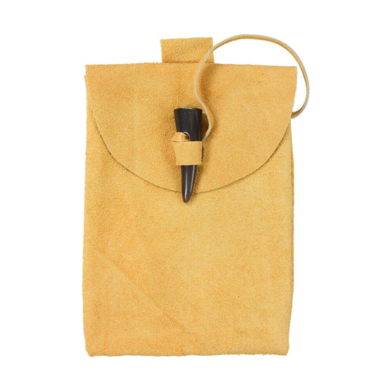 Natural Suede Leather Belt Pouch with Horn Toggle