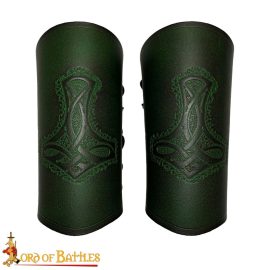 Norse Thors Hammer Mjolnir Leather Bracers Set