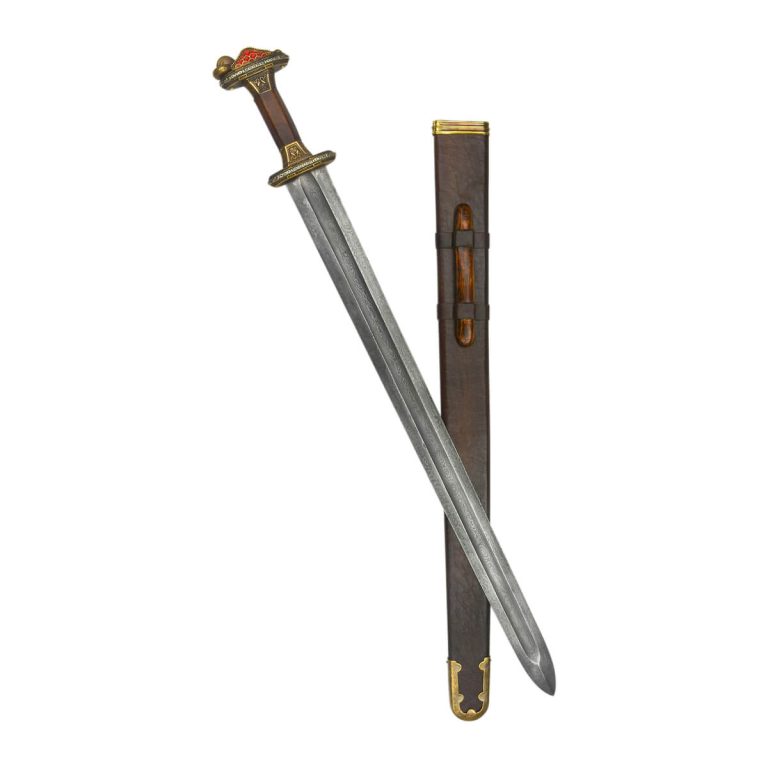 Scandinavian Vendel Chieftain's Sword with Damascus Blade - Brass Hilt with Tin Plated Accents