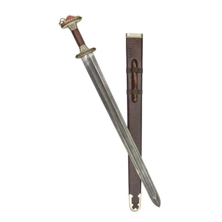 Scandinavian Vendel Chieftain's Sword with Damascus Blade - Tin Plated with Brass Hilt Accents