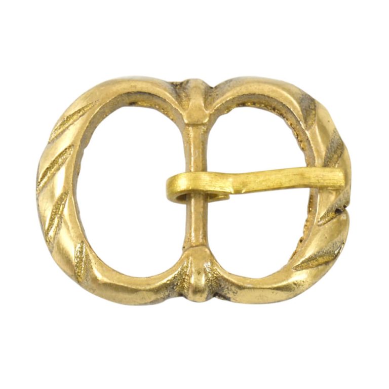 Small Two Ring Small Brass Buckle with Slashed Design