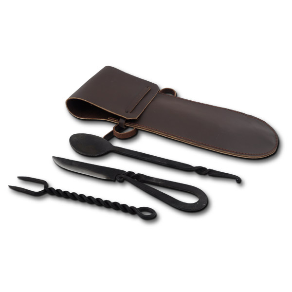 Spoon, Fork, Knife with Leather Pouch