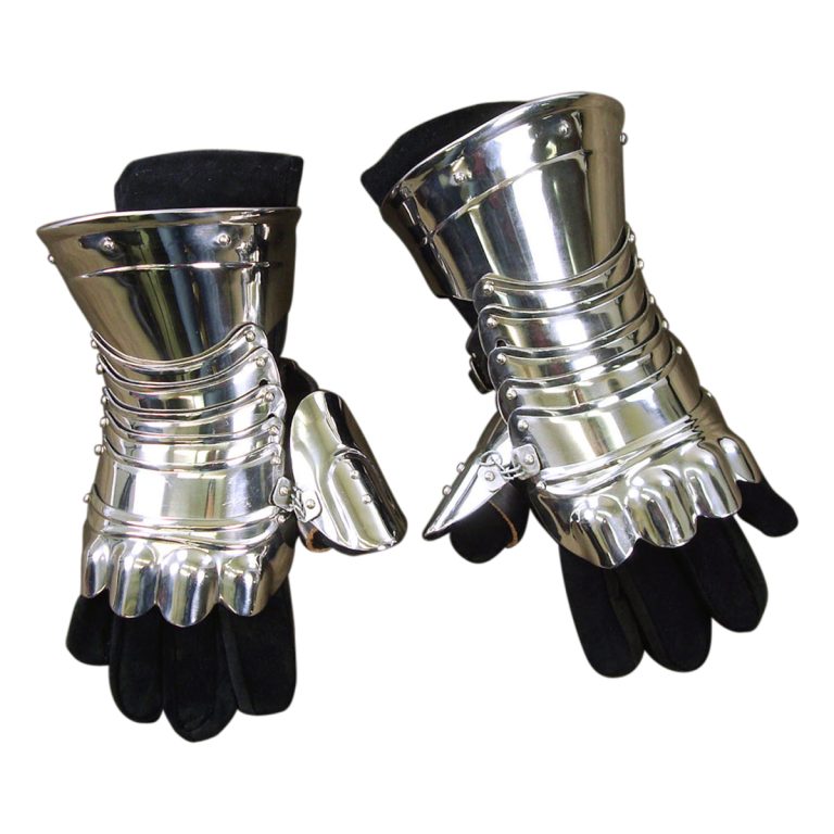 Stainless Steel Medieval Fingerless Gauntlets with Leather Gloves