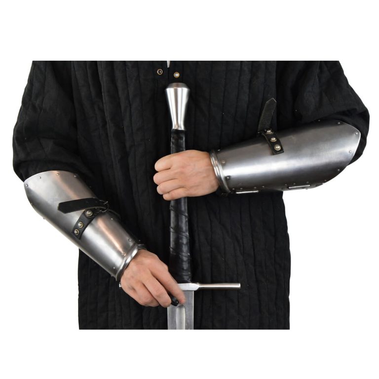 Steel Hinged Bracers with Leather Lining - 16 Gauge Steel