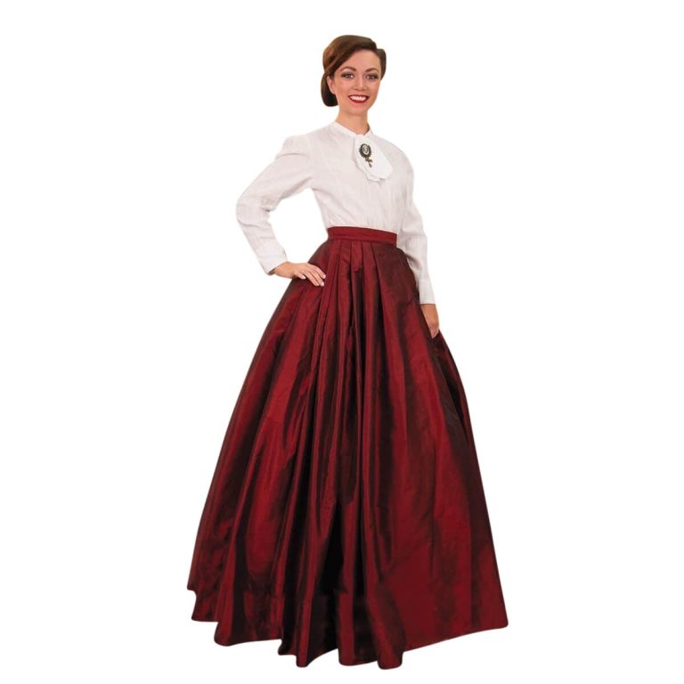 Victorian Red Taffeta Pleated Skirt w/ Attached Underskirt