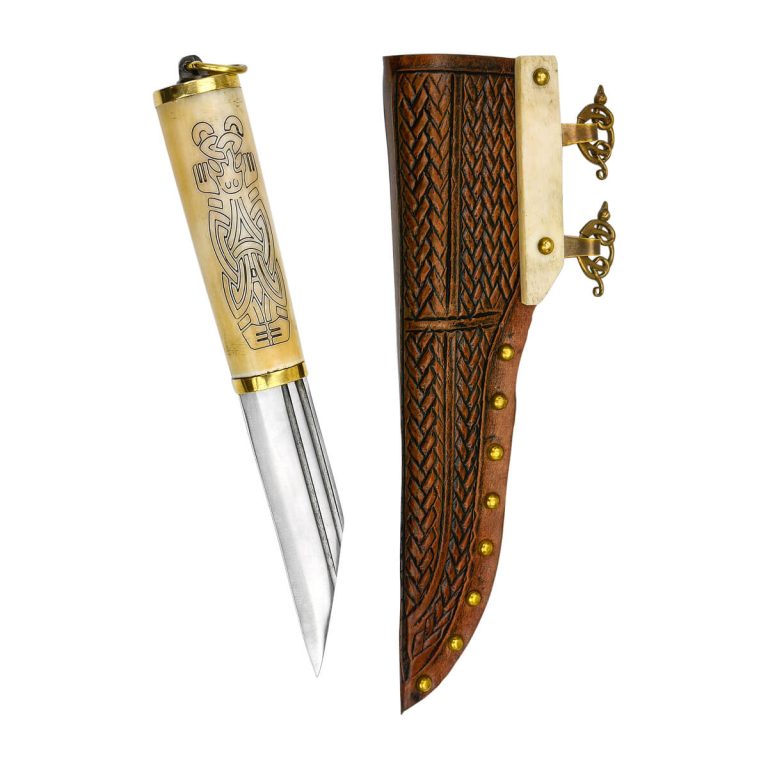 Viking Bone Grip Seax with Etched Norse Design