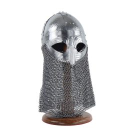 Viking Vendel Helm with Hammered Detail and Camail - 18 Gauge