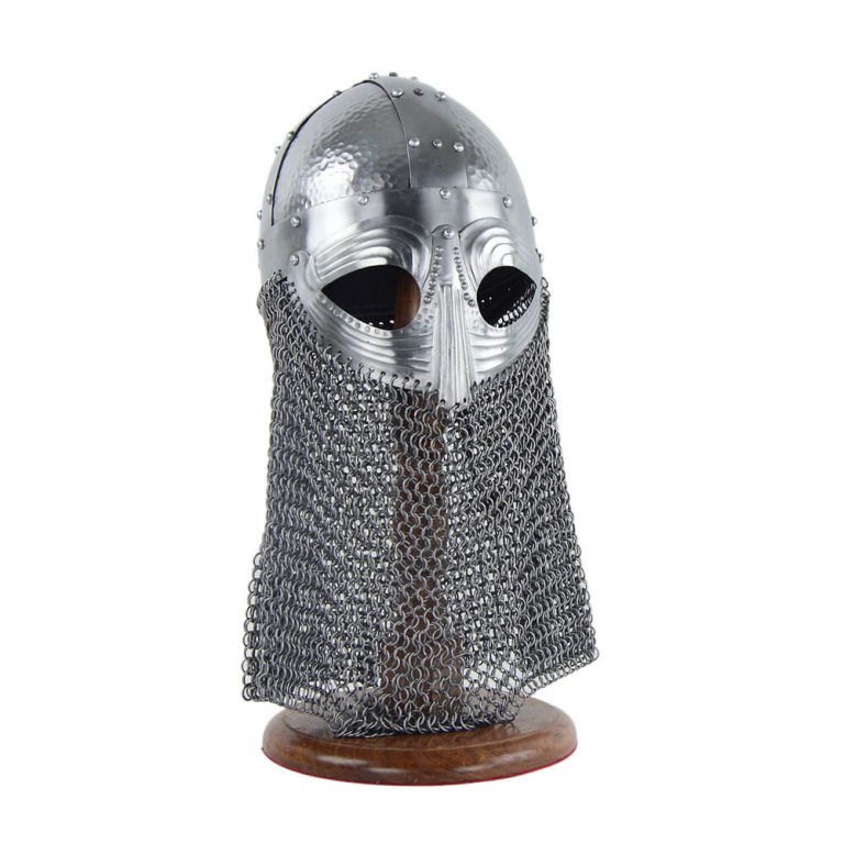 Viking Vendel Helm with Hammered Detail and Camail - 18 Gauge