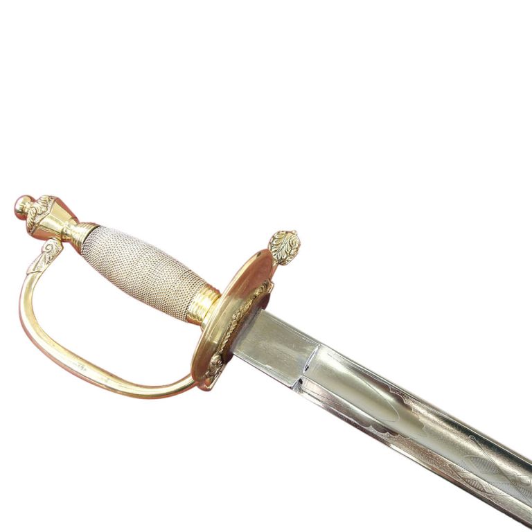 1796 Pattern British Infantry Sword - with folding guard, silver grip and decorated blade