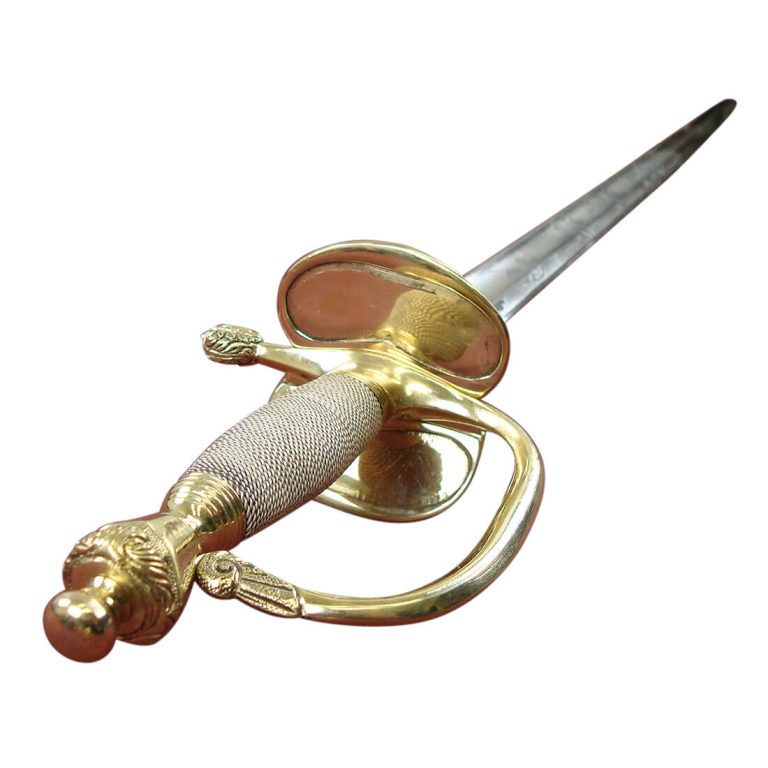 1796 Pattern British Infantry Sword - with folding guard, silver grip and decorated blade