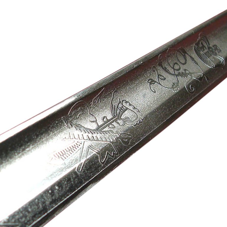 1796 Pattern British Infantry Sword - with folding guard, silver grip and decorated blade